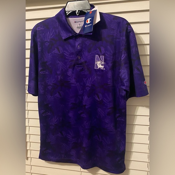 Northwestern Wildcats Champion Purple Striped Embroidered Polo Shirt - Picture 2 of 3
